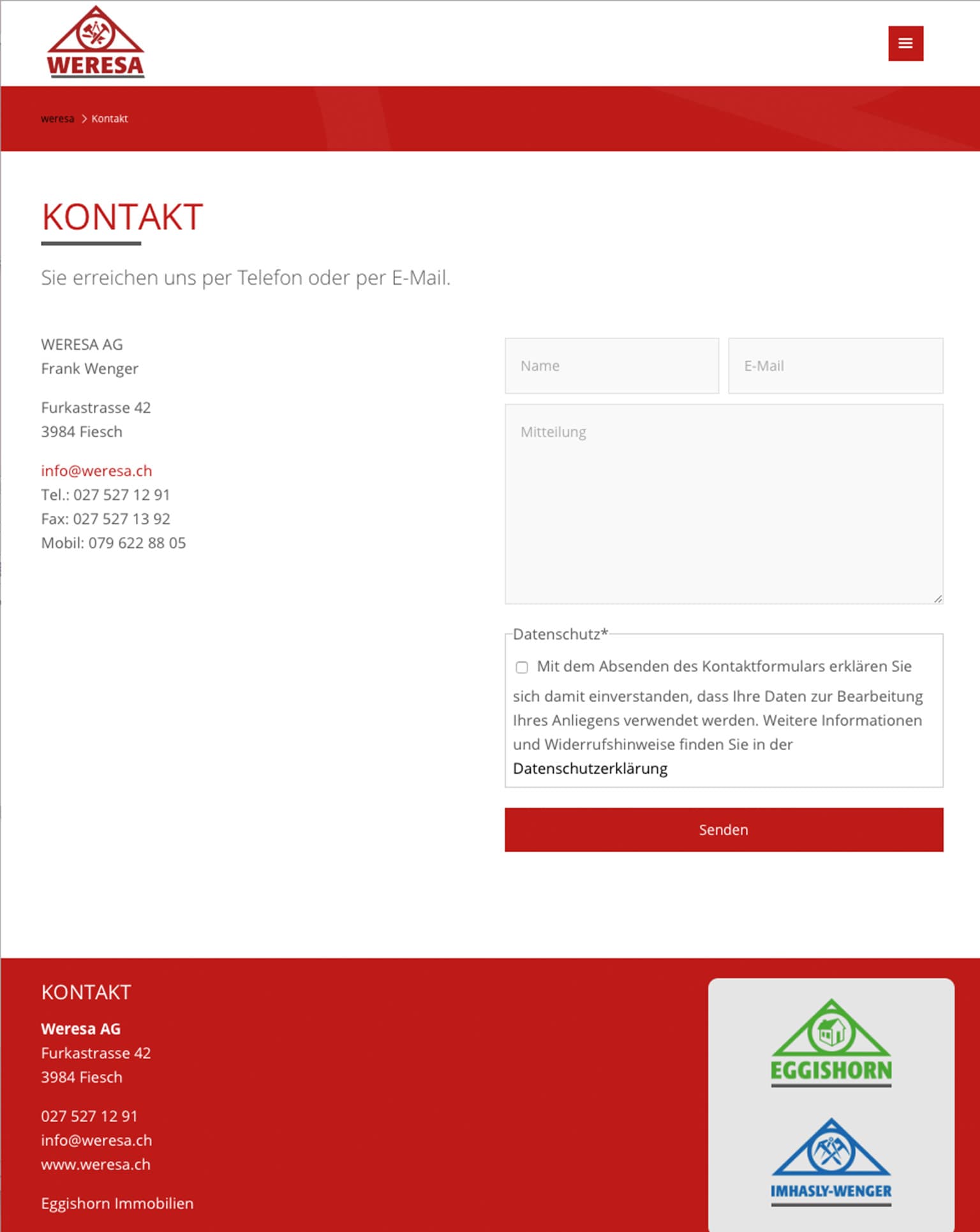 Tablet Ansicht Weresa Website