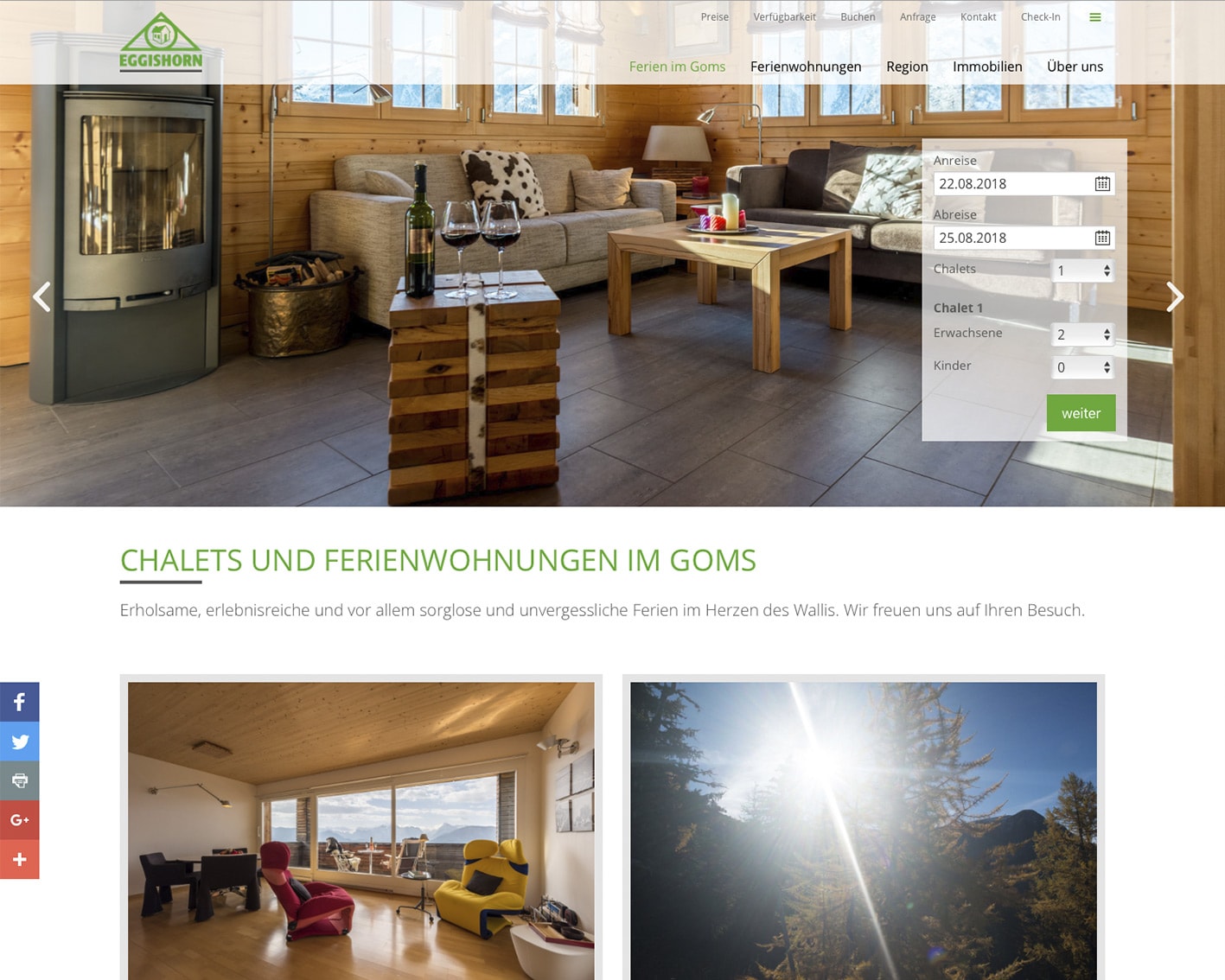 Webdesign und Erstellung für die Eggishorn Verwaltung & Immobilien GmbH