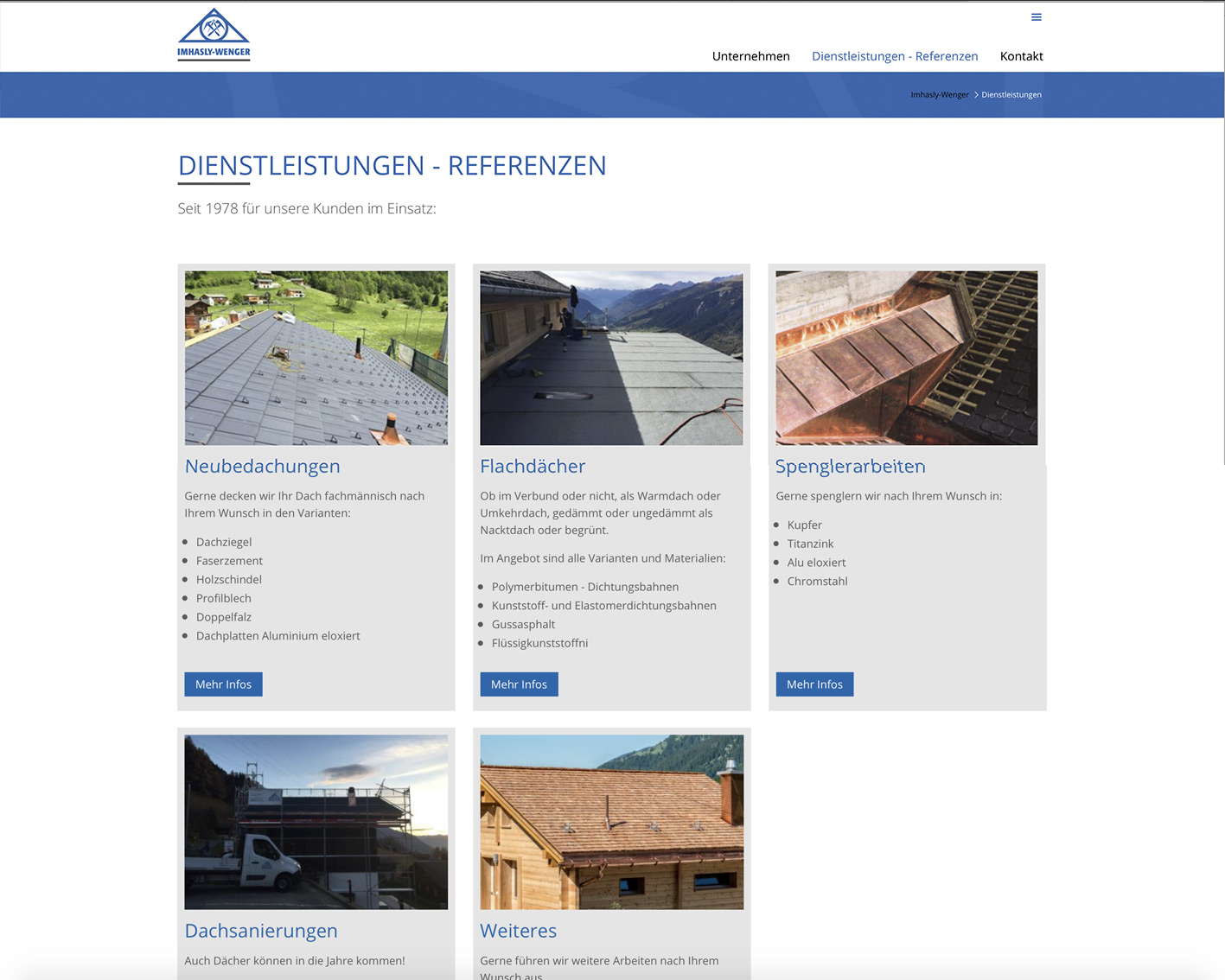 Homepage Erstellung für das Unternehmen Imhasly-Wenger